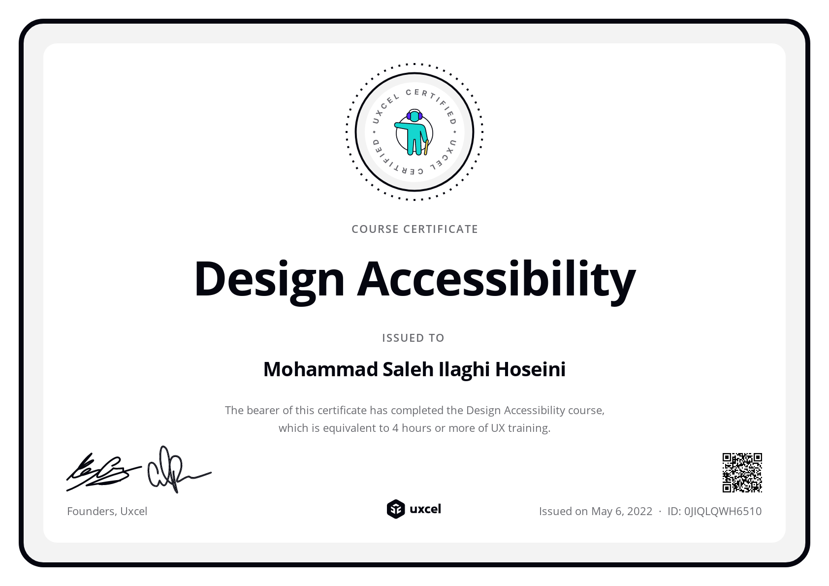 Mohammad Saleh Ilaghi Hoseini's certificate